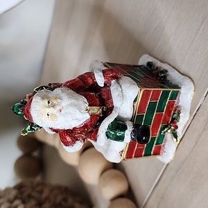 RUCINNI 3.5" Santa in Chimney Hinged Jeweled Christmas Trinket Box